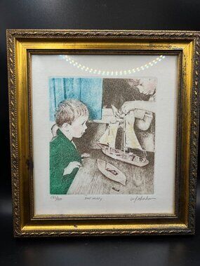 The Hobby By W. J. Graham Signed Lithograph 185/400 In Ornate Gold Frame Rare VT